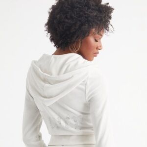 NWT Juicy Couture Bling White Velour Zip Up Hoodie - Size Medium